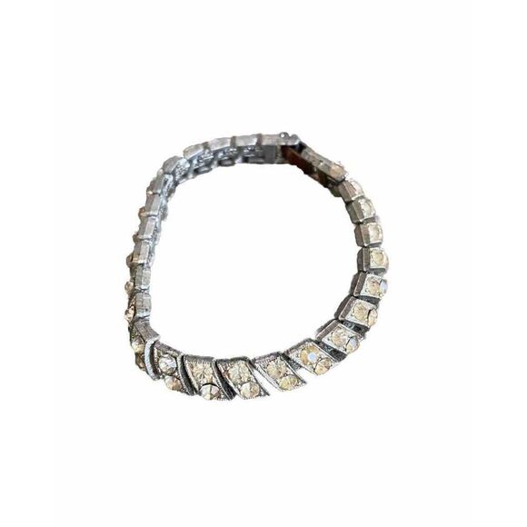 Vintage Bracelet Silver Tone Rhinestone 1940s Chainlink - Picture 1 of 11